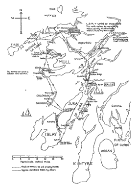 Chart showing the tracks of Magic III, Kate and the others